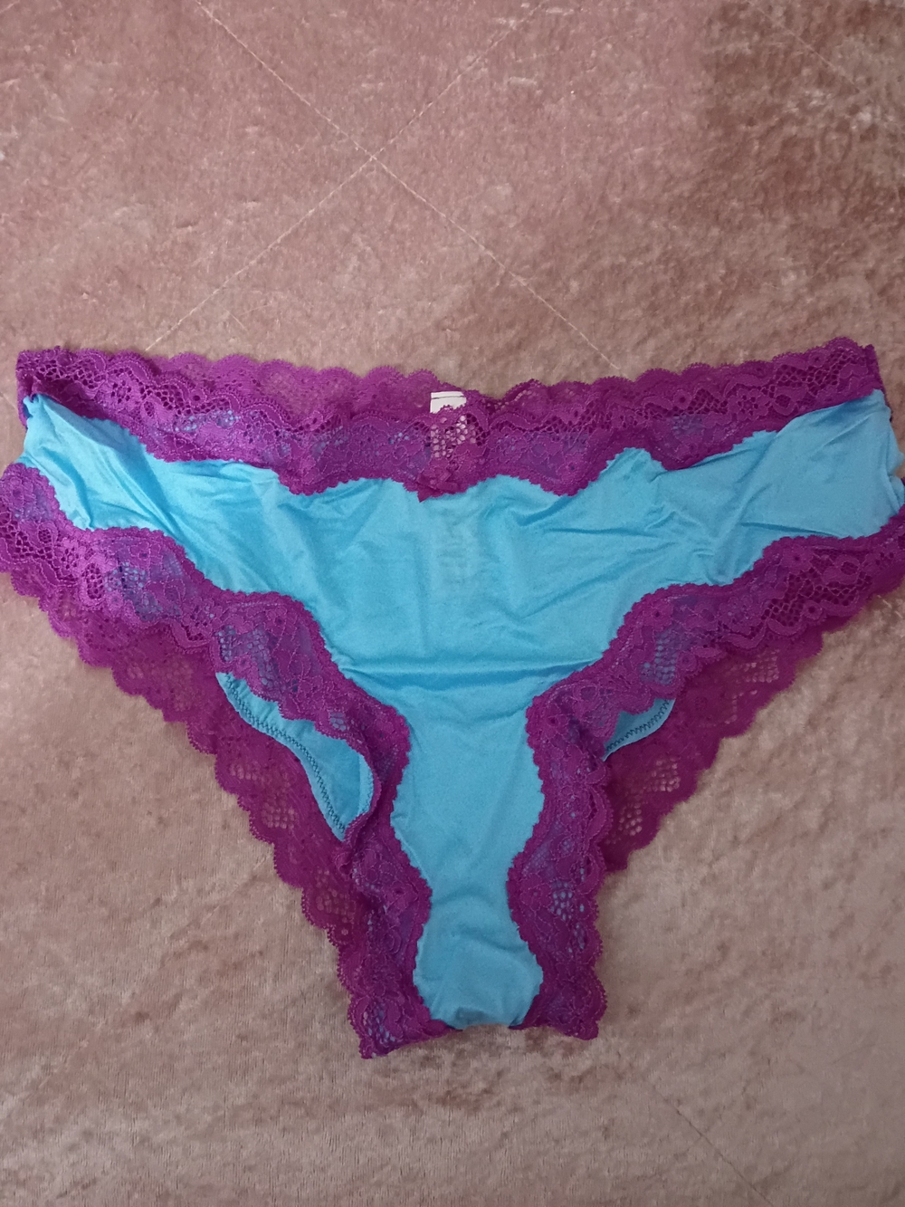 Victoria's Secret Turquoise Bikini Brief with Magenta Lace Trim
